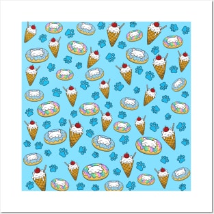 Cute Cats and desserts pattern Posters and Art